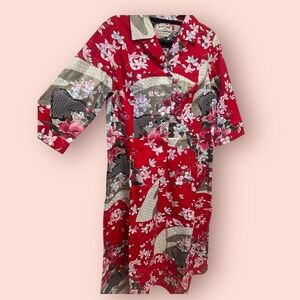 Rare VINTAGE 50’s Hawaiian 3/4 Sleeve Maxi Dress, Floral cotton XL/1X (S32)